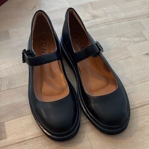 YDN Black Mary Jane Loafers with Buckle Strap